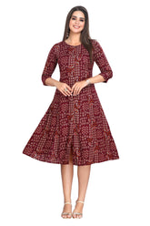 Maroon Princess cut Knee Length Paisley Print Kurti for women